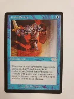 MTG Magic The Gathering Card Veiled Sentry Enchantment Blue Urza's Saga 1998 - Image 1