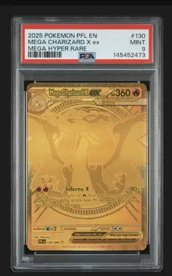 PSA 9 MINT Pokemon Mega Charizard X ex Gold 130/094 Phantasmal Flames English - Image 1