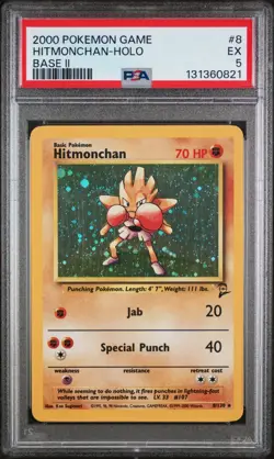 2000 POKEMON BASE SET 2 #8 HITMONCHAN-HOLO PSA 5 - Image 1