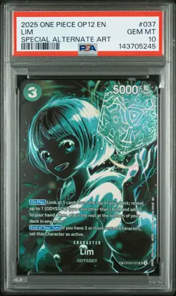 2025 ONE PIECE OP12-LEGACY OF THE MASTER SPECIAL ALTERNATE ART #037 LIM PSA 10 - Image 1