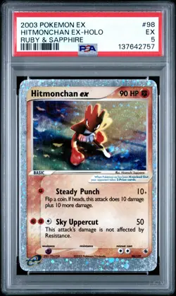 2003 POKEMON EX RUBY & SAPPHIRE #98 HITMONCHAN EX-HOLO PSA 5 - Image 1