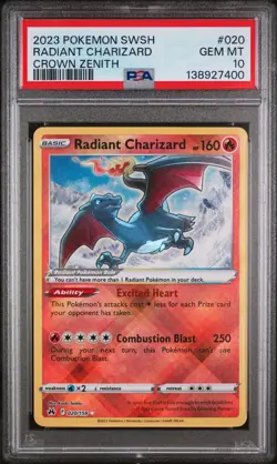 Radiant Charizard Pokemon Sword And Shield Crown Zenith 020/159 PSA 10 - Image 1