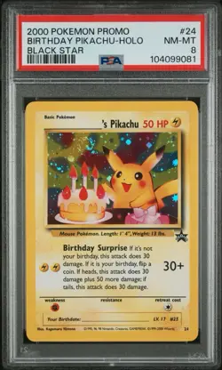 No Reserve PSA 8 2000 Pokemon Promo Black Star Birthday Pikachu Holo W/ Swirl! - Image 1