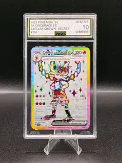 Pokemon Stellar Crown Cinderace EX 157/142 AGS Mint+ 9.5 Holo Secret Rare 2024 - Image 1