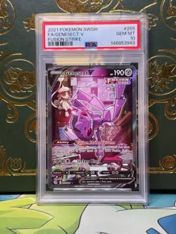 2021 Pokemon Sword & Shield Fusion Strike #255 Genesect V PSA 10 - Image 1