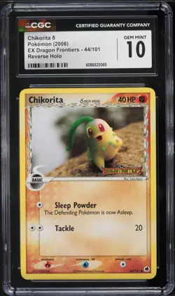 2005 POKEMON EX DRAGON FRONTIERS CHIKORITA REVERSE HOLO 44/101 CGC 10 GEM MINT - Image 1