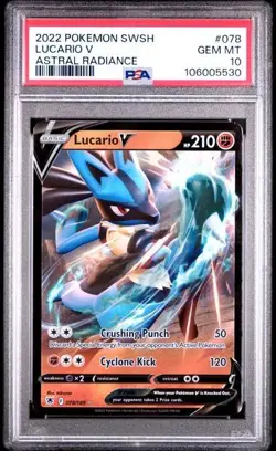 2022 POKEMON SWORD & SHIELD ASTRAL RADIANCE #078 LUCARIO V PSA 10 - Image 1