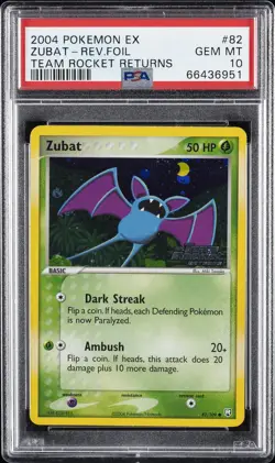 2004 POKEMON EX TEAM ROCKET RETURNS #82 ZUBAT-REVERSE FOIL PSA 10 - Image 1