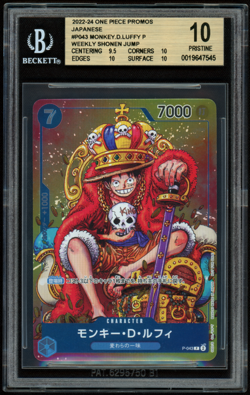 BGS 10 Pristine Monkey D Luffy P-043 Weekly Shonen Jump Promo One Piece Japanese - Image 1