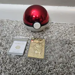 1999 Burger King Pokemon Pikachu 23K Gold-Plated Trading Card With Pokeball - Image 1
