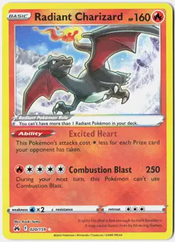 Pokemon *Radiant Charizard X1 Radiant Rare* (NM) 020/159 Crown Zenith - Image 1