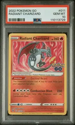PSA 10 Radiant Charizard 011/078 Pokemon GO Holo - Image 1