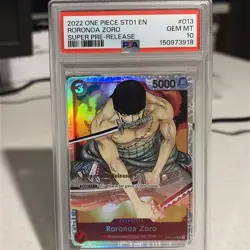2022 ONE PIECE ST01-013 RORONOA ZORO SUPER PRE-RELEASE PSA 10 GEM MINT - Image 1
