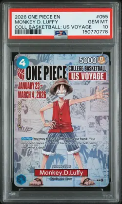 ONE PIECE MONKEY D LUFFY COLLEGE BASKETBALL US VOYAGE P 055 PSA 10 GEM MINT - Image 1