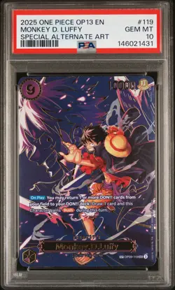 ONE PIECE CARRYING ON HIS WILL MONKEY D LUFFY SP ALT ART OP09 119 PSA 10 GEM MT - Image 1
