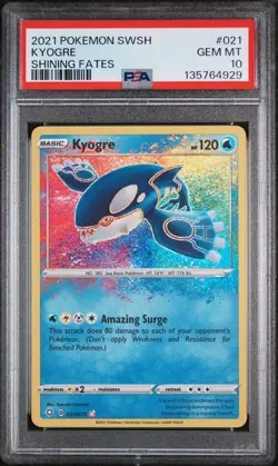 2021 POKEMON SWORD & SHIELD SHINING FATES #021 KYOGRE PSA 10 - Image 1