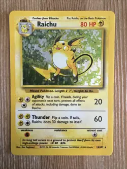 Raichu 14/102 Base Set Unlimited Pokemon WotC Holo Rare LP/Print line Error - Image 1
