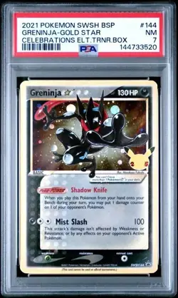 Pokemon TCG Greninja Gold Star SWSH144 Celebrations Black Star Promo PSA 7 - Image 1