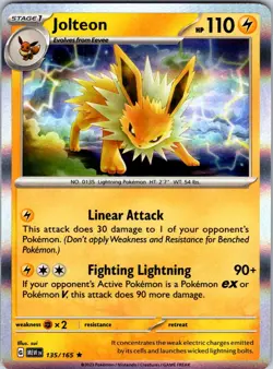 Jolteon 135/165 SV: Scarlet & Violet 151 Pokemon NM Holofoil - Image 1
