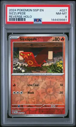 2024 POKEMON SSP EN-SURGING SPARKS REVERSE HOLO #027 SIZZLIPEDE PSA 8 - Image 1