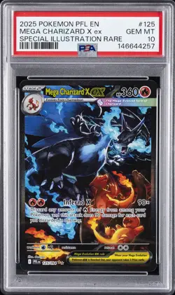2025 POKEMON PFL EN-PHANTASMAL FLAMES #125 MEGA CHARIZARD X EX PSA 10 - Image 1