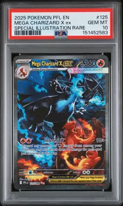 2025 POKEMON PFL SPECIAL ILLUSTRATION RARE #125 MEGA CHARIZARD X EX PSA 10 - Image 1