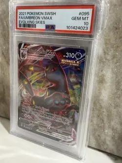 2021 POKEMON SWORD & SHIELD EVOLVING SKIES #095 FULL ART/UMBREON VMAX PSA 10 - Image 2