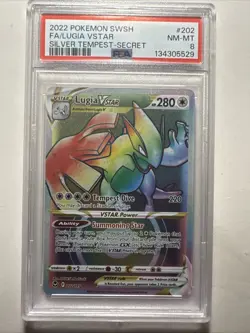 2022 POKEMON SWSH SILVER TEMPEST 202/195 LUGIA VSTAR SECRET RAINBOW RARE PSA 8 - Image 1