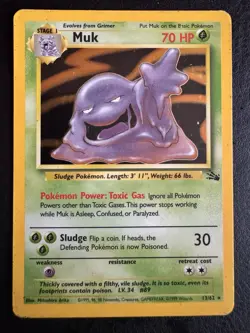 Pokemon TCG Muk Fossil Holo Rare Card 13/62 LP/MP Condition - Image 1