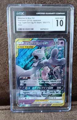 2019 Pokemon Japanese Mewtwo Mew GX Tag Team All Stars 052/173 CGC 10 - Image 1