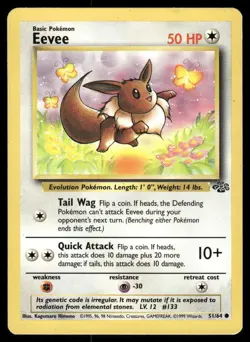 Pokemon Cards Eevee 51/64 UNLIMITED Jungle WOTC Common LP - Image 1