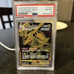 2022 Pokemon Silver Tempest Rayquaza VMAX Gold Secret Rare TG29 PSA 10 Gem Mint - Image 1