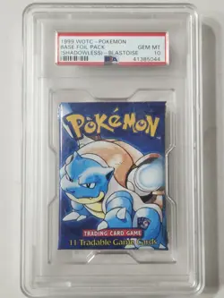 1999 Pokemon Shadowless Base Set Foil Pack Short Crimp Blastoise Art PSA 10 - Image 1