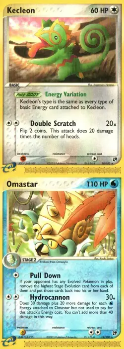 Pokemon TCG EX Sandstorm Omastar Kecleon Rare X2 MP - Image 1