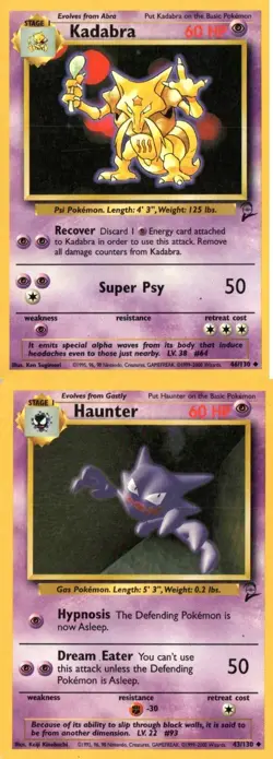 Pokemon TCG Base set 2 Haunter Kadabra MP X2 - Image 1