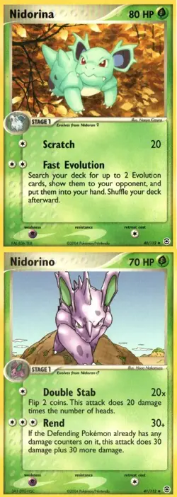 Pokemon TCG Ex Leaf green fire red Nidorino Nidorina X2 MP - Image 1