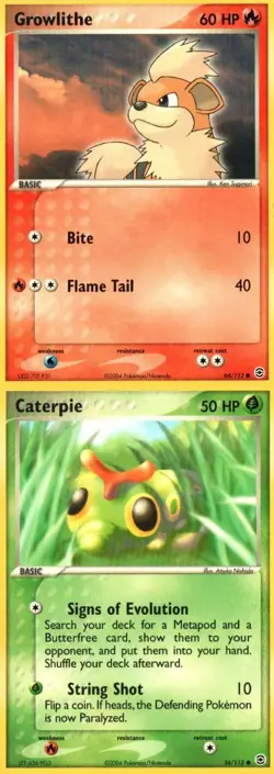 Pokemon TCG Ex Leaf green fire red Growlithe Caterpie MP X2 - Image 1