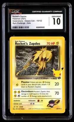 CGC 10 Rocket's Zapdos 15/132 Pokemon Celebrations Classic . 2021 English - Image 1