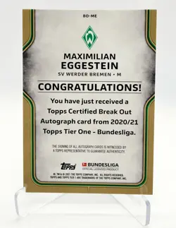 2020/21 Topps Tier One Bundesliga Maximilian Eggestein Auto /125 Werder Bremen - Image 2