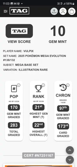 Vulpix Illustration Rare IR Pokemon Mega Evolution #138/132 Tag 10 - Image 4