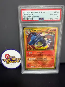 PSA 8 NEAR MINT Charizard 136/135 Plasma Storm Holo Secret Rare Pokemon Card - Image 1