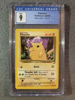 2000 Pokemon Pikachu 87/130 Base Set 2 CGC 9 (PSA BGS) NM/MINT+ - Image 1