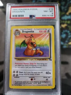 Pokemon TCG Dragonite Fossil 19 Regular Unlimited Rare PSA 8 - Image 1