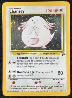 Chansey 3/130 Base Set 2 Holo Rare Pokemon TCG Card w/ 💫 SWIRL - LP - Image 1