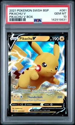 PSA 10 - 2021 POKEMON SWSH BLACK STAR PROMO PIKACHU V BOX 061 - Image 1