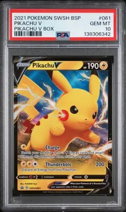 PIKACHU V #061 PSA 10 • 2021 POKEMON SWSH BLACK STAR PROMO PIKACHU V BOX - Image 1