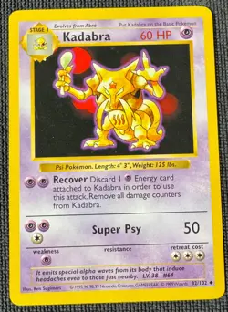 KADABRA 32/102 UNCOMMON BASE SET POKEMON SHADOWLESS MP - Image 1