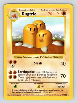Pokemon TCG Dugtrio Base Set 19/102 Regular Shadowless Rare - Image 1