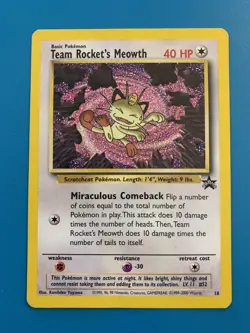 Team Rocket's Meowth #18 Black Star Promo Rare Vintage Pokemon Card - Image 1