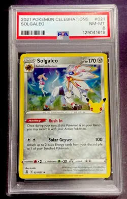 2021 Pokemon Celebrations #021 SOLGALEO HOLO PSA 8 NM-MT - Image 1